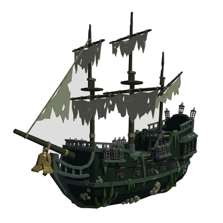 Concept: a drowned spectral galleon with tattered sails